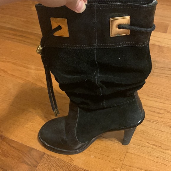 Michael Kors black leather and suede boots with gold hardware - Picture 3 of 6